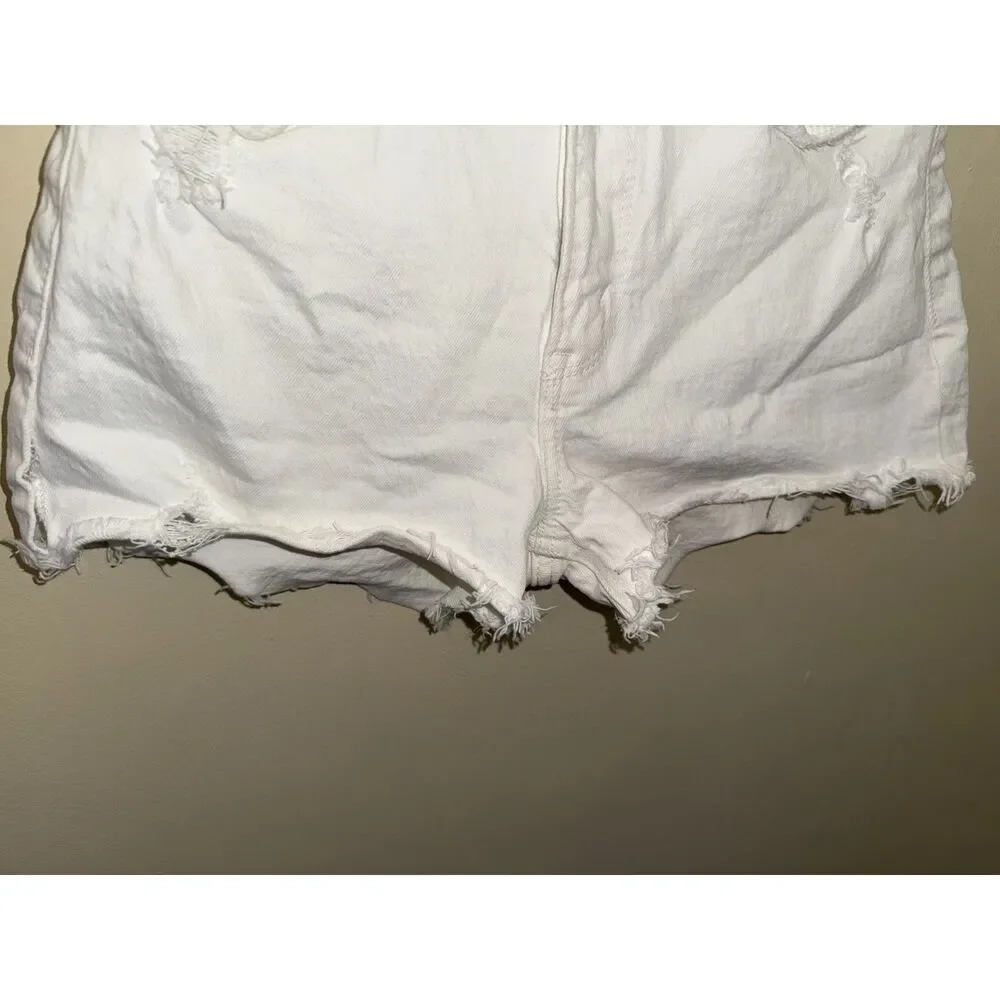 Abercrombie & Fitch Curve Love High Rise Mom Shorts White Distressed Size 25/0